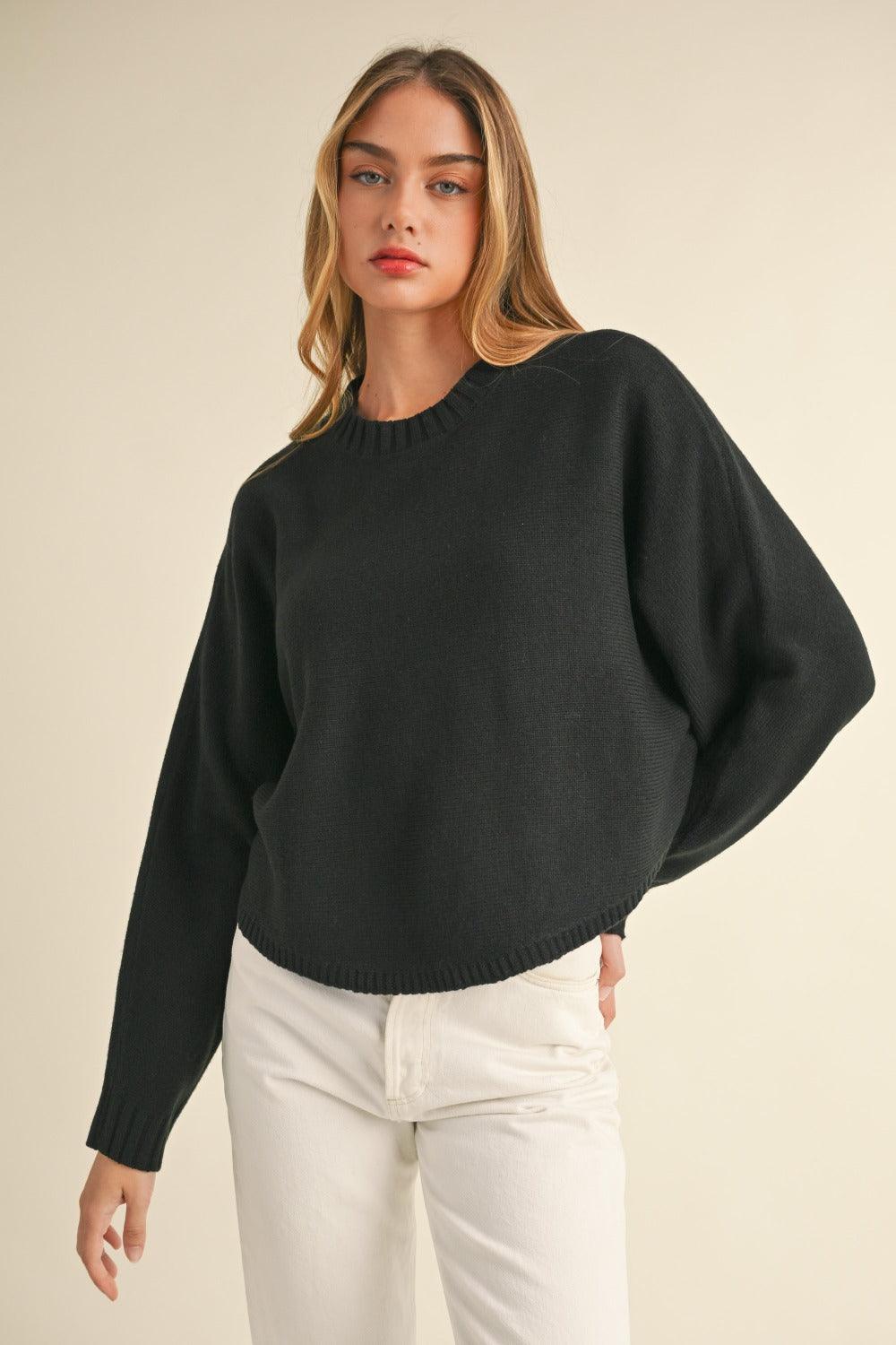 Mable Round Neck Dolman Sleeve Cropped Sweater - Divasha