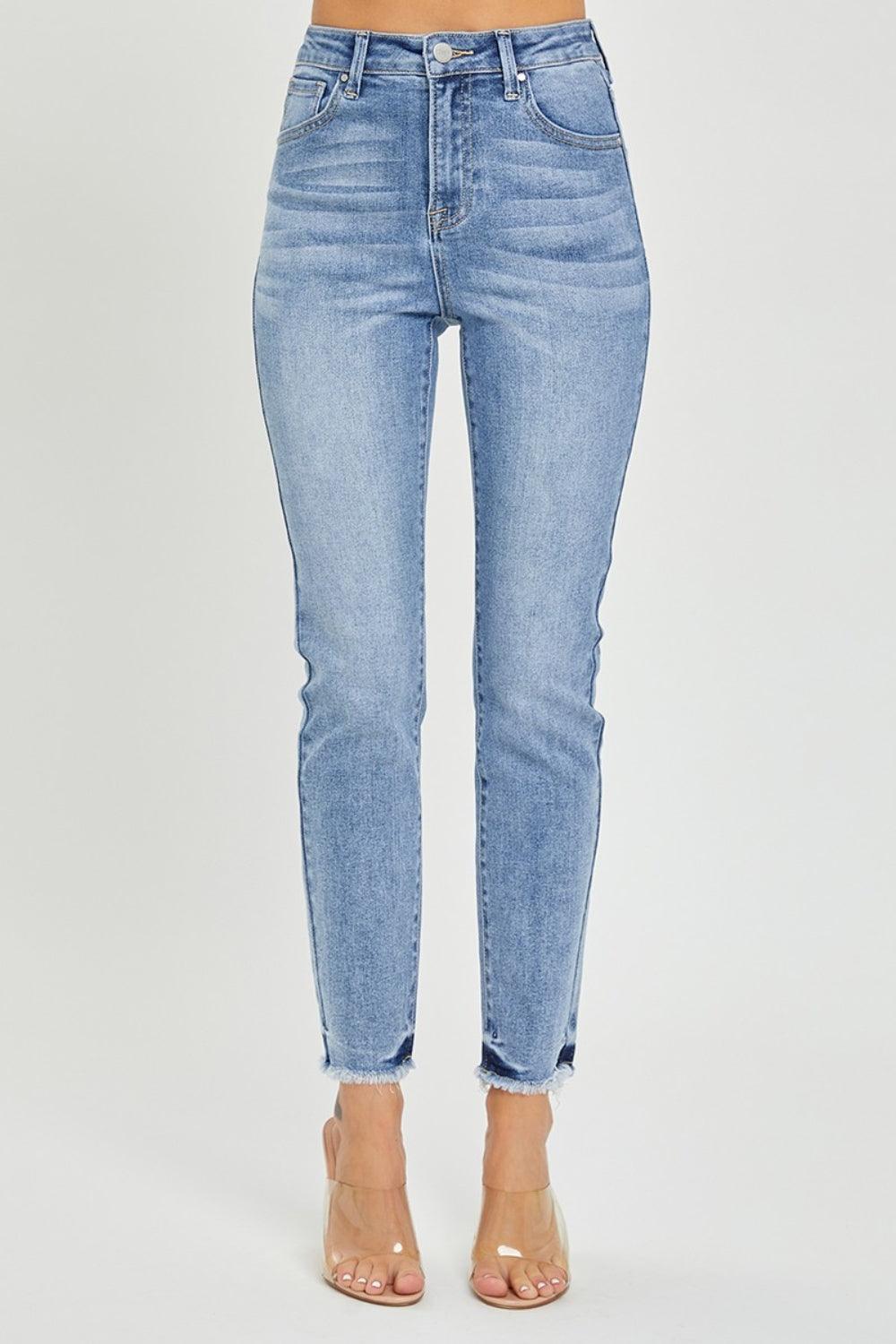 RISEN Full Size High Rise Frayed Hem Skinny Jeans - Divasha