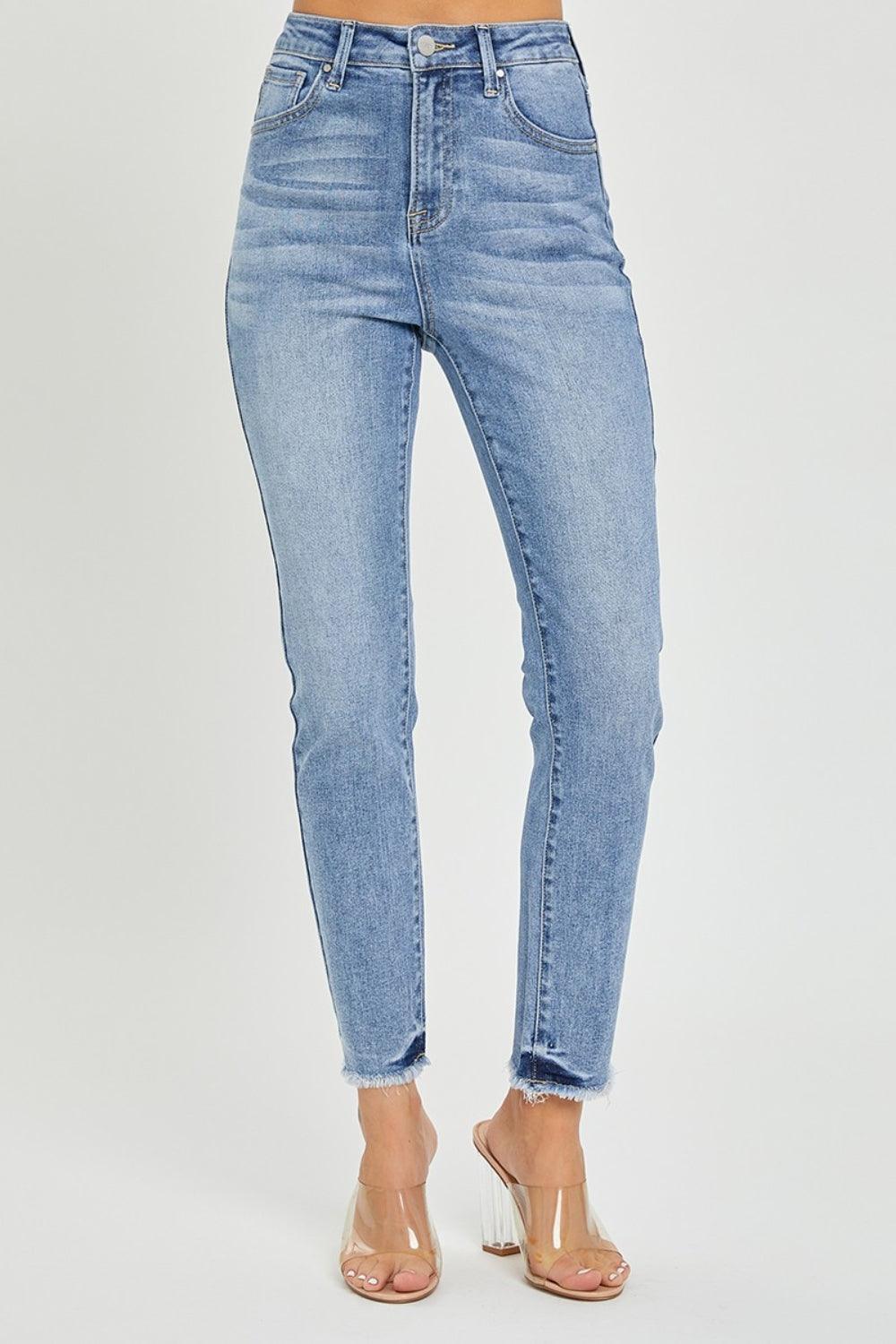 RISEN Full Size High Rise Frayed Hem Skinny Jeans - Divasha