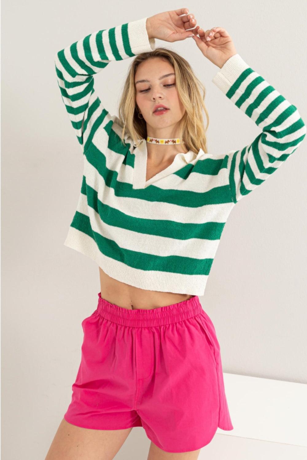 HYFVE Striped Long Sleeve Cropped Knit Top - Divasha