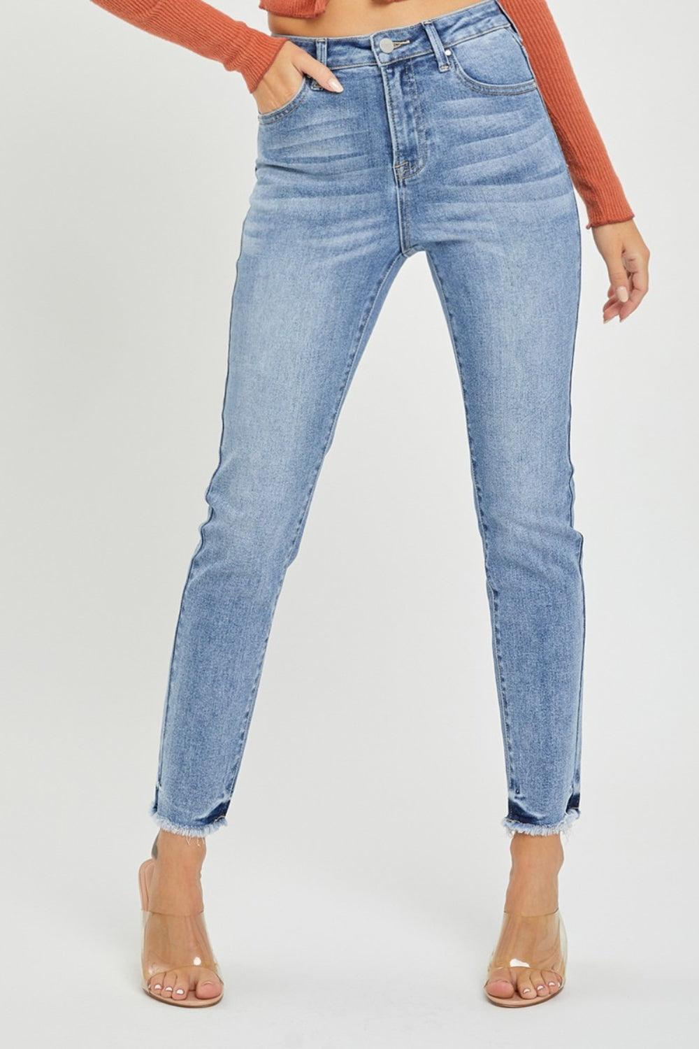 RISEN Full Size High Rise Frayed Hem Skinny Jeans - Divasha