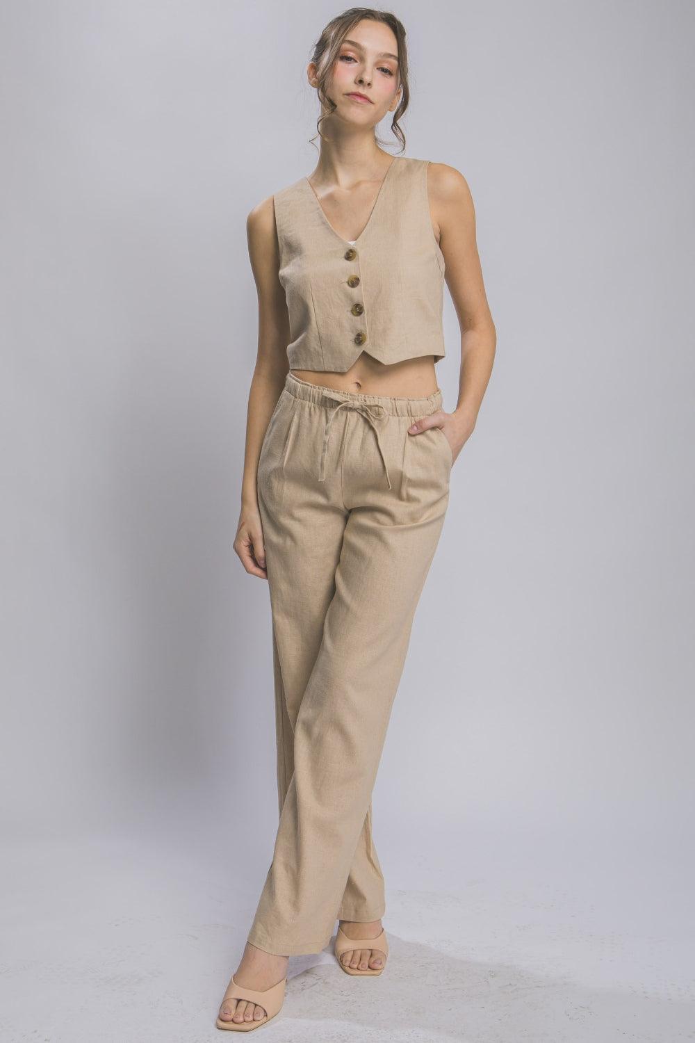 Love Tree Drawstring Wide Leg Pants with Pockets - Divasha