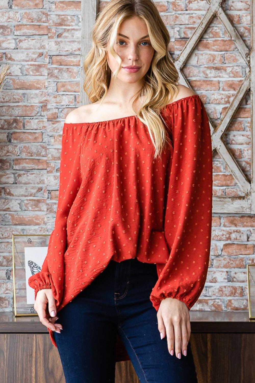 Heimish Full Size Swiss Dot Off Shoulder Top - Divasha