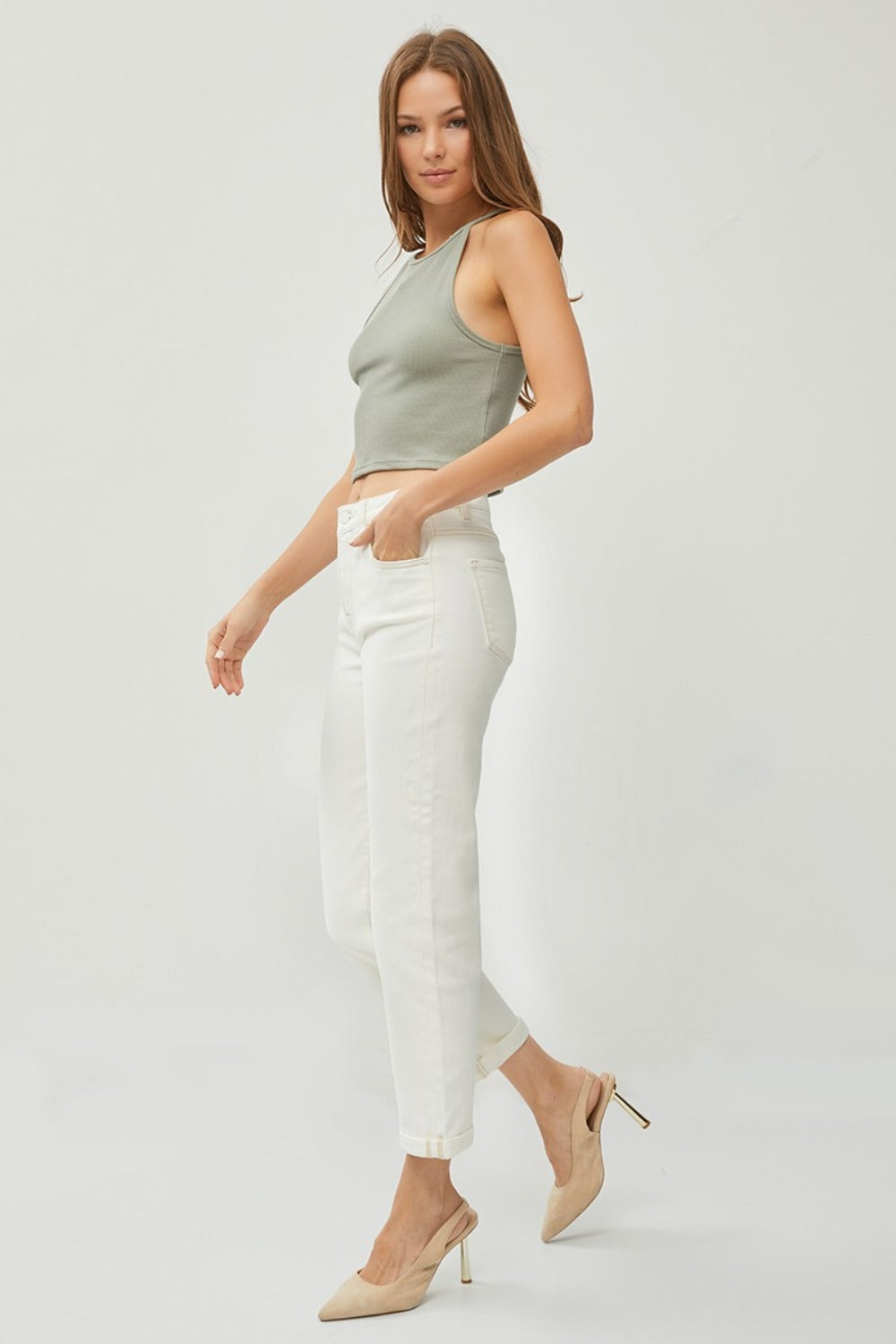 RISEN Full Size High Waist Rolled Hem Straight Jeans - Divasha