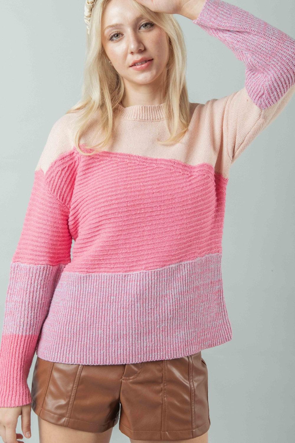 VERY J Color Block Long Sleeve Sweater - Divasha