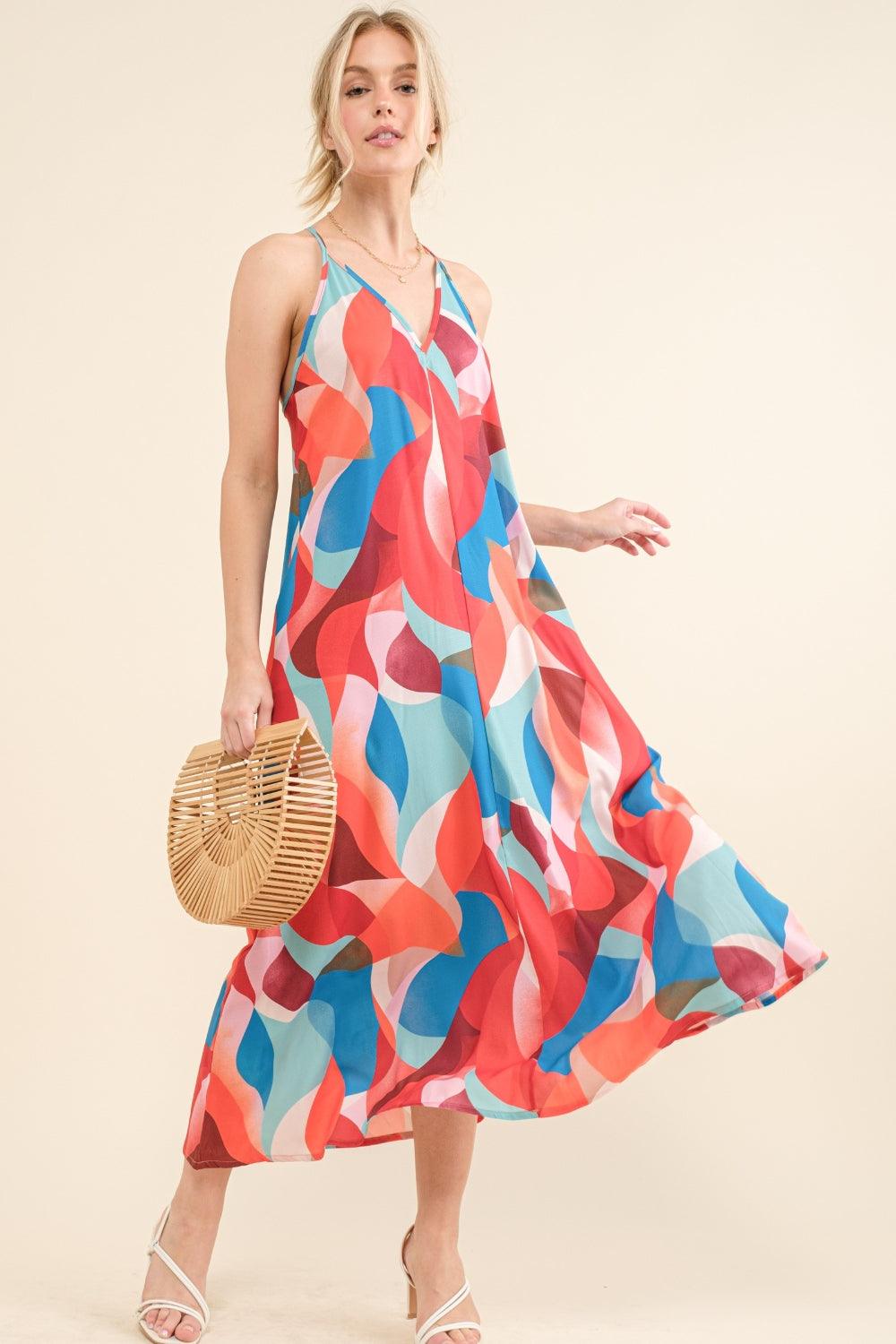 And the Why Printed Crisscross Back Cami Dress - Divasha