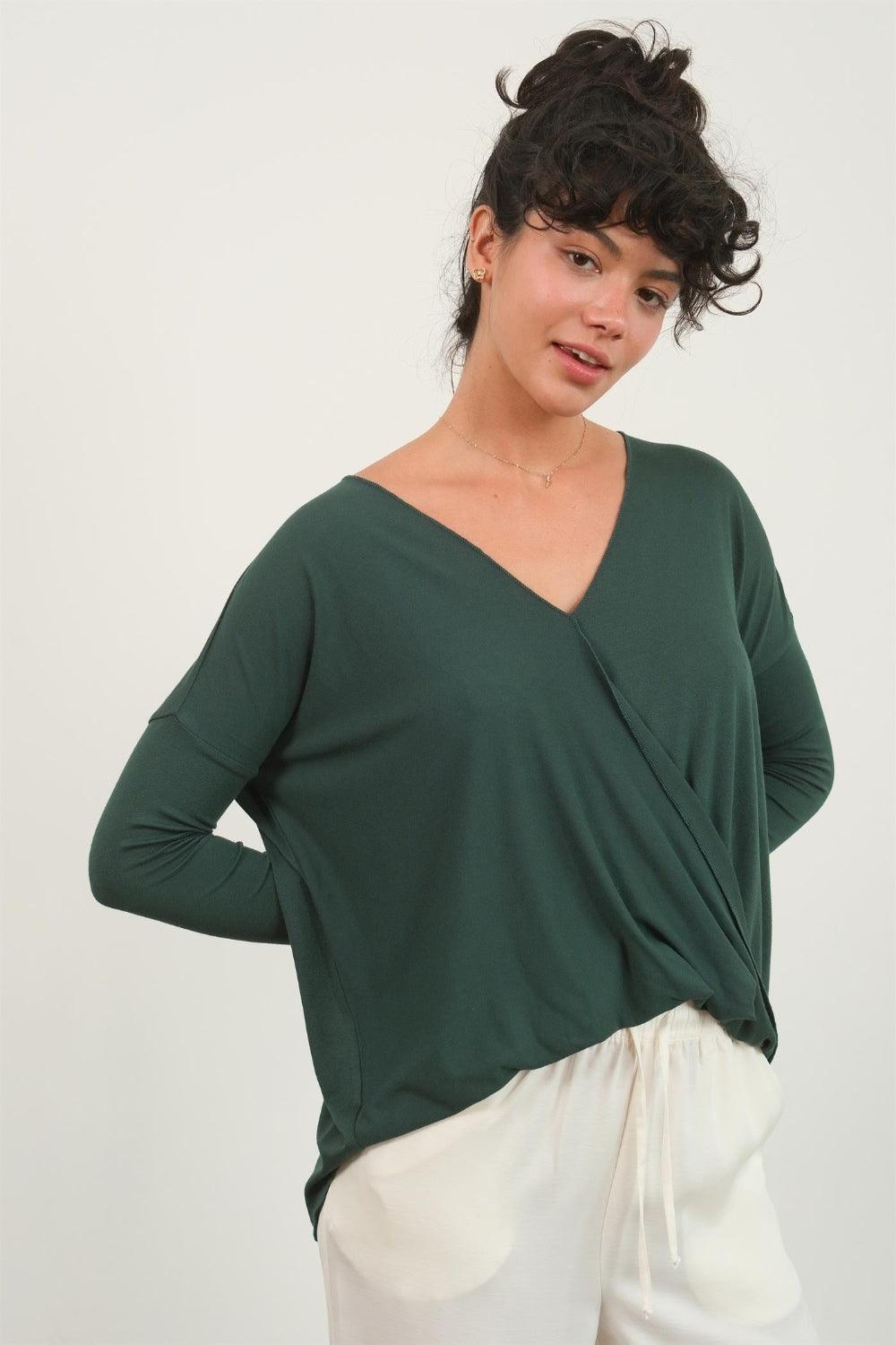 HYFVE Draped Drop Shoulder Long Sleeve Top - Divasha