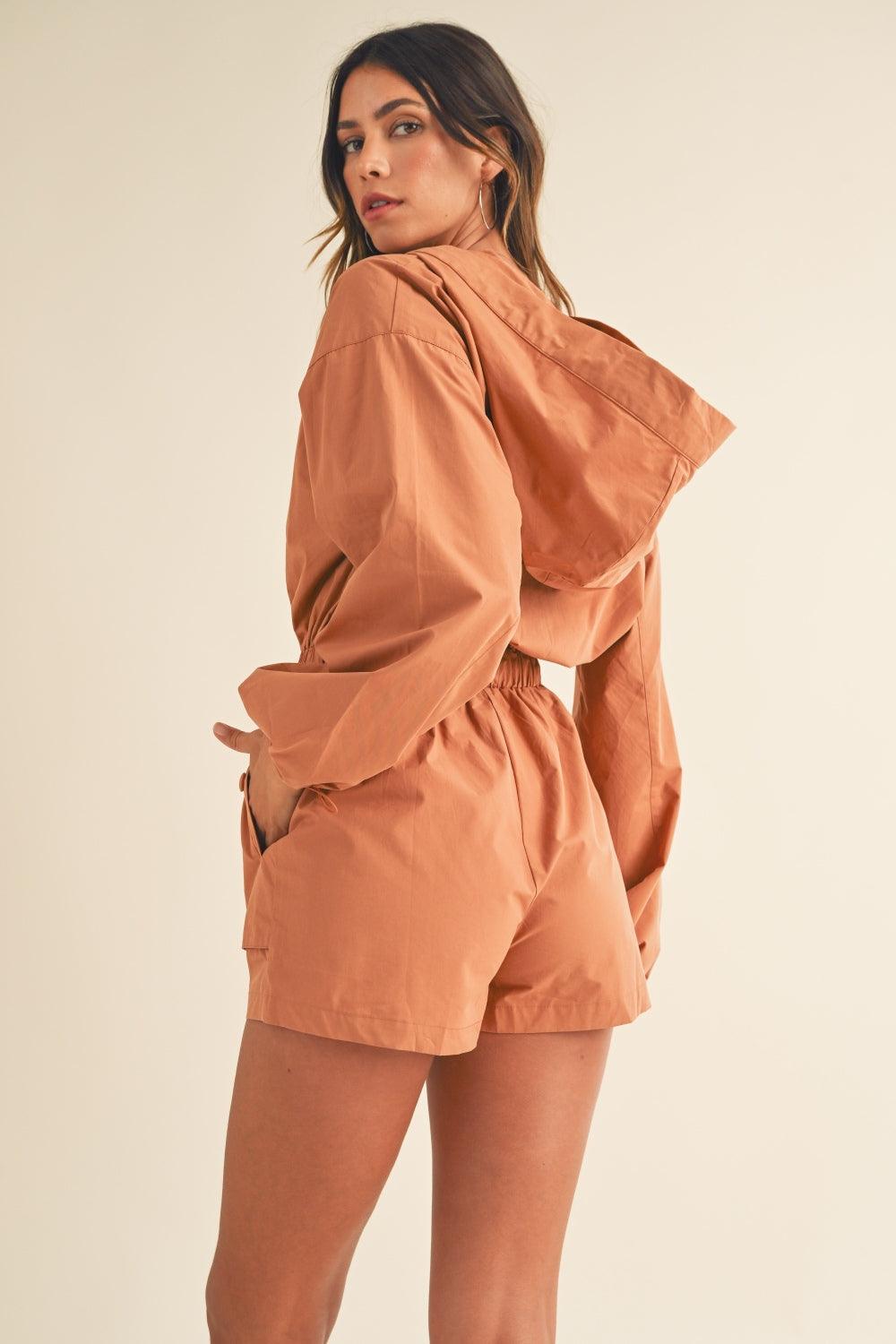 Mable Snap Down Long Sleeve Hooded Romper - Divasha