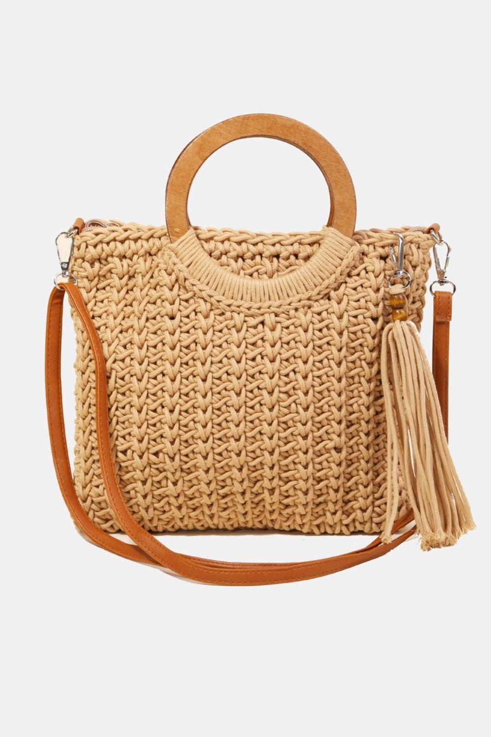 Fame Crochet Knit Convertible Tote Bag with Tassel - Divasha