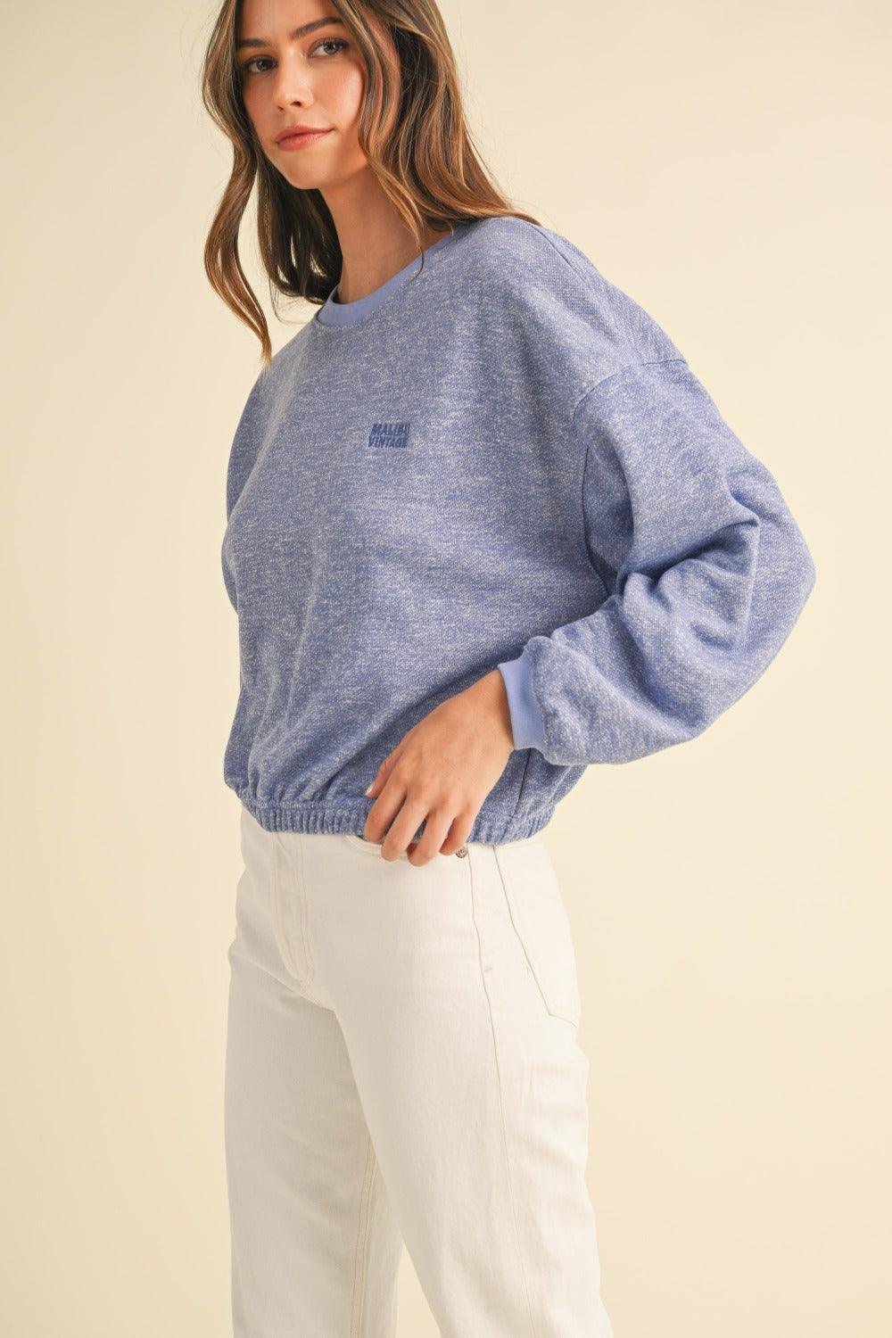 Mable Round Neck Letter Embroidery Crop Sweatshirt - Divasha