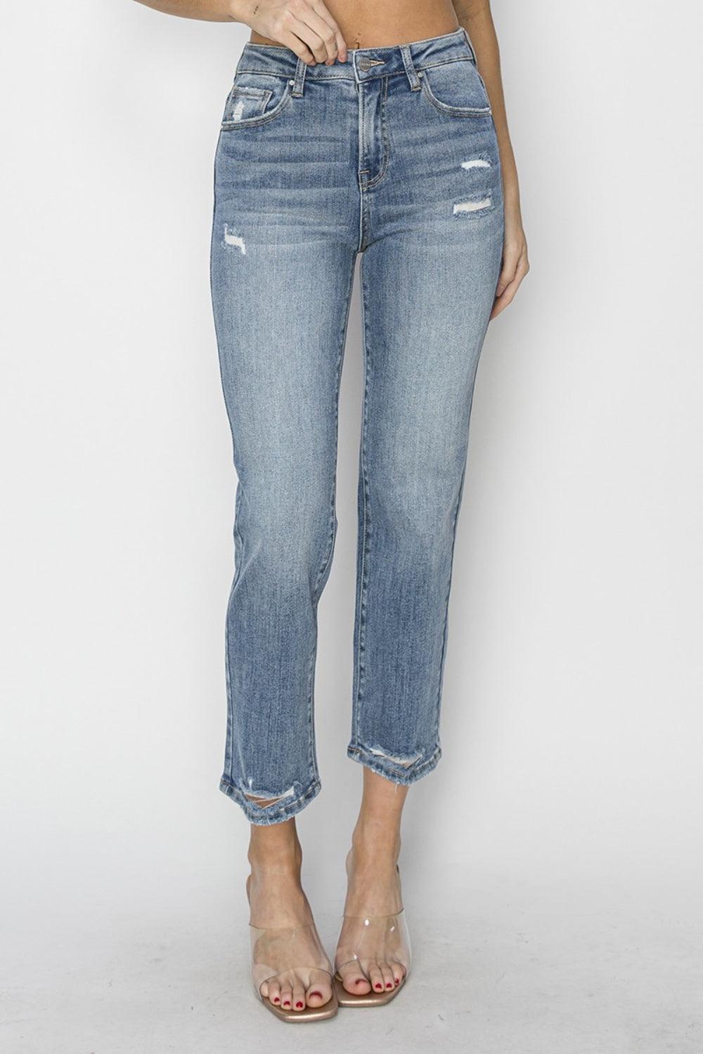 RISEN Full Size High Waist Distressed Cropped Jeans - Divasha