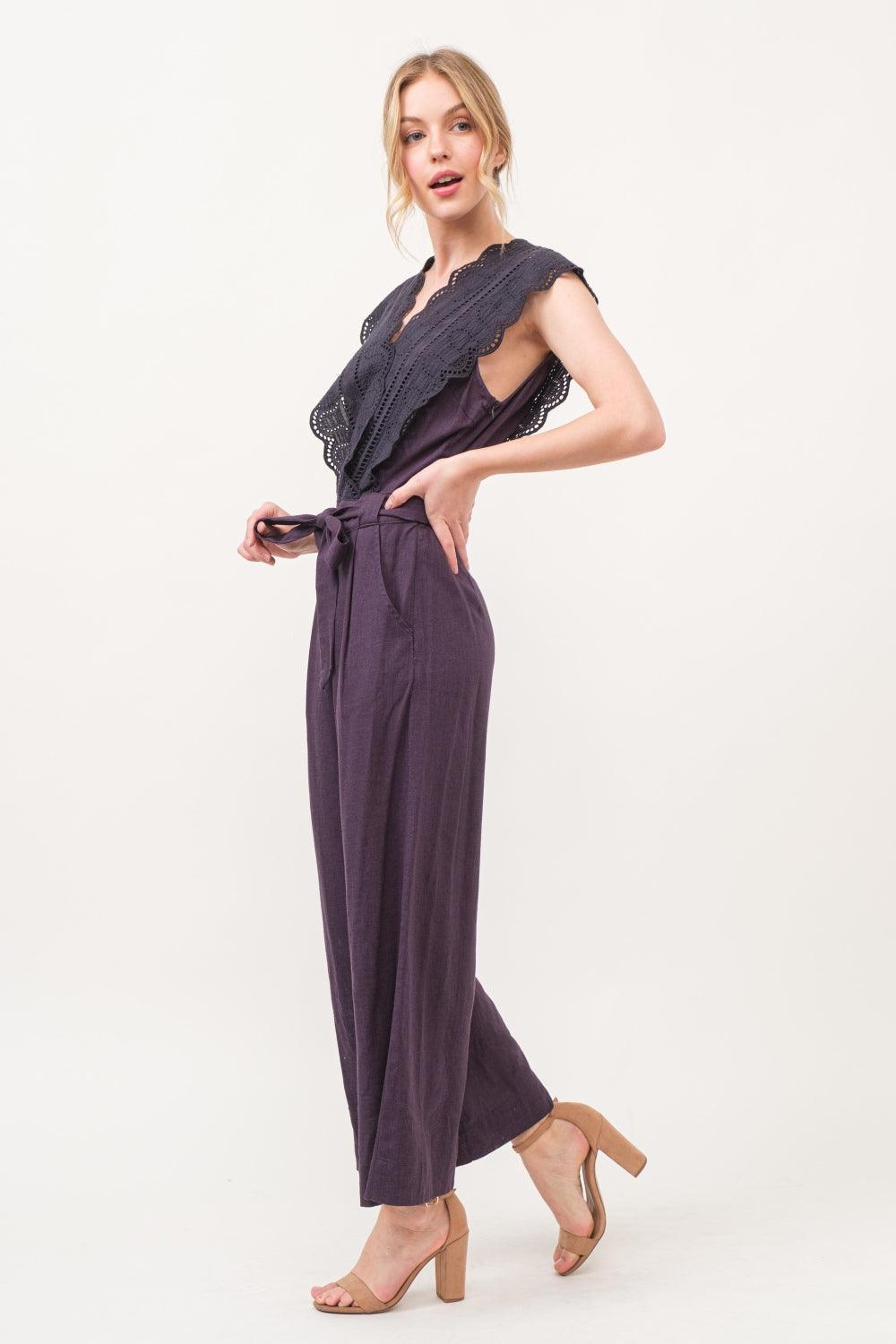 And The Why Laced Surplice Tie Waist Jumpsuit - Divasha