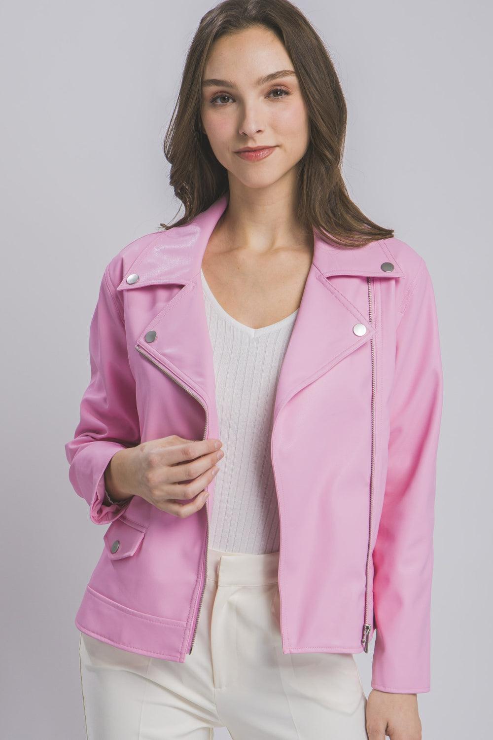 Love Tree Collared Neck Zip Up Jacket - Divasha