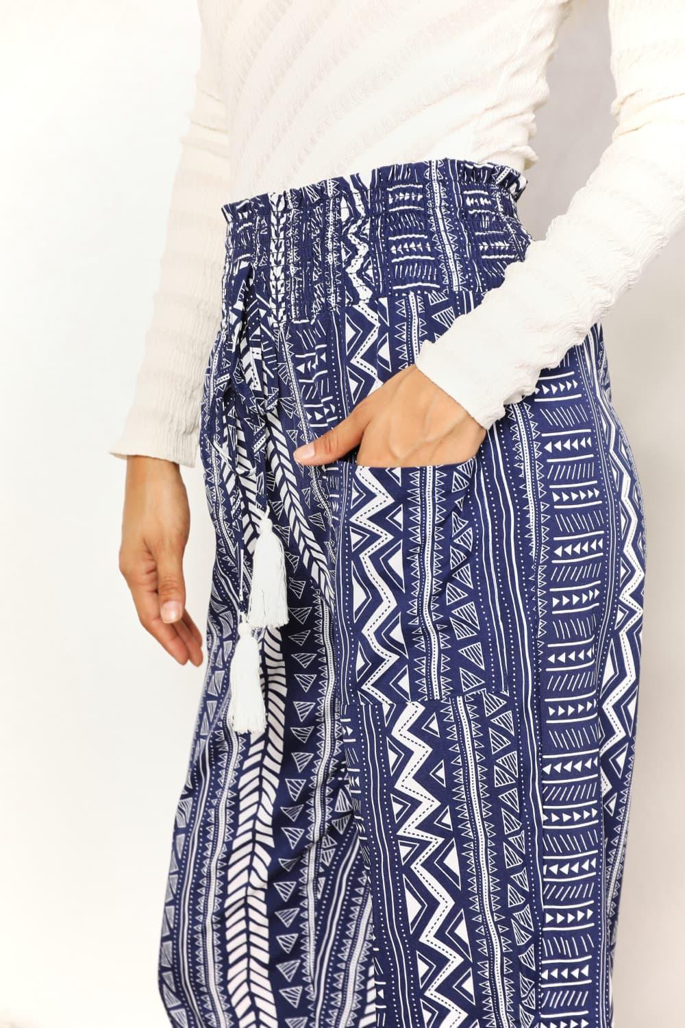 Perfee Geometric Print Tassel High-Rise Pants - Divasha