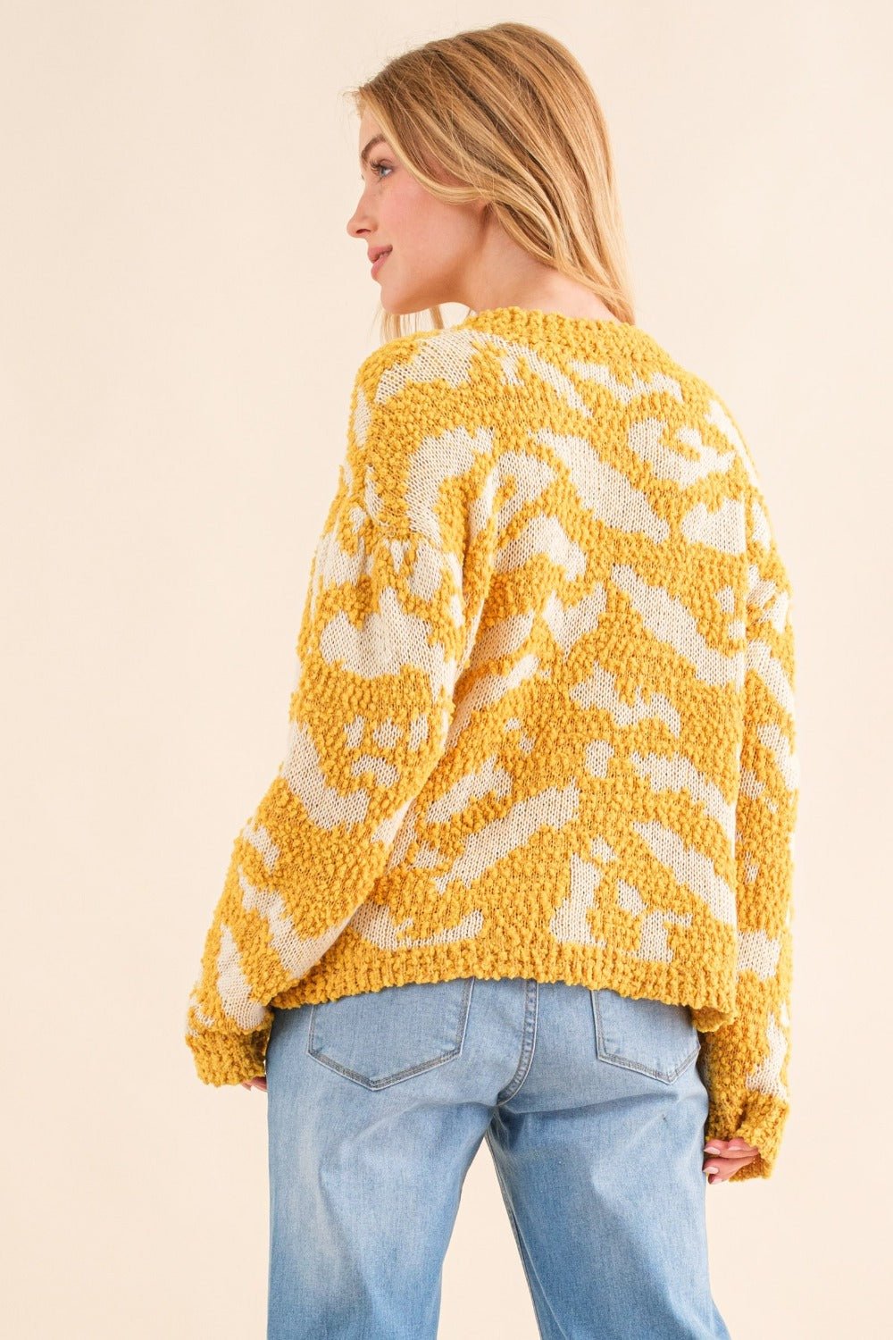 And The Why Full Size Textured Pattern Contrast Sweater - Divasha