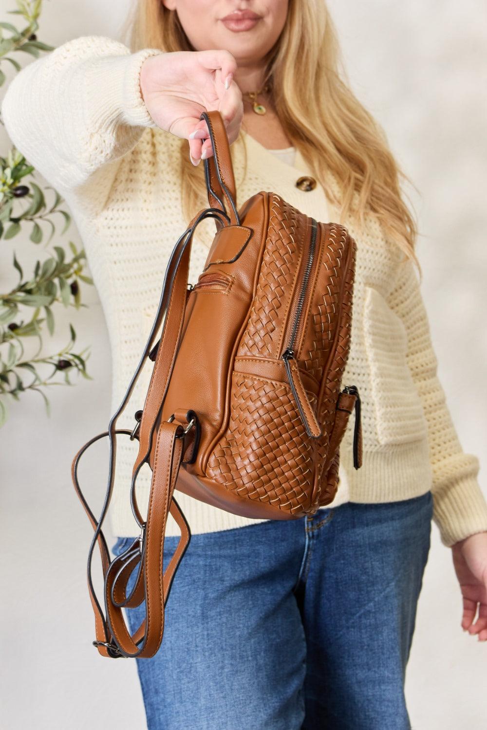 SHOMICO PU Leather Woven Backpack - Divasha