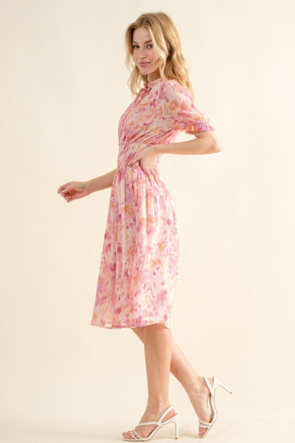 And The Why Full Size Smocked Waist Printed Midi Dress - Divasha