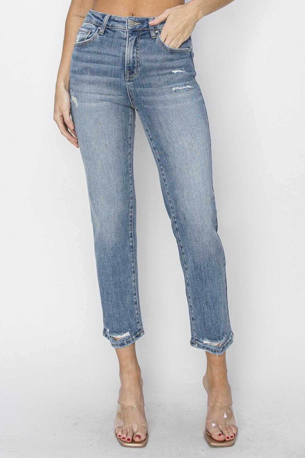 RISEN Full Size High Waist Distressed Cropped Jeans - Divasha