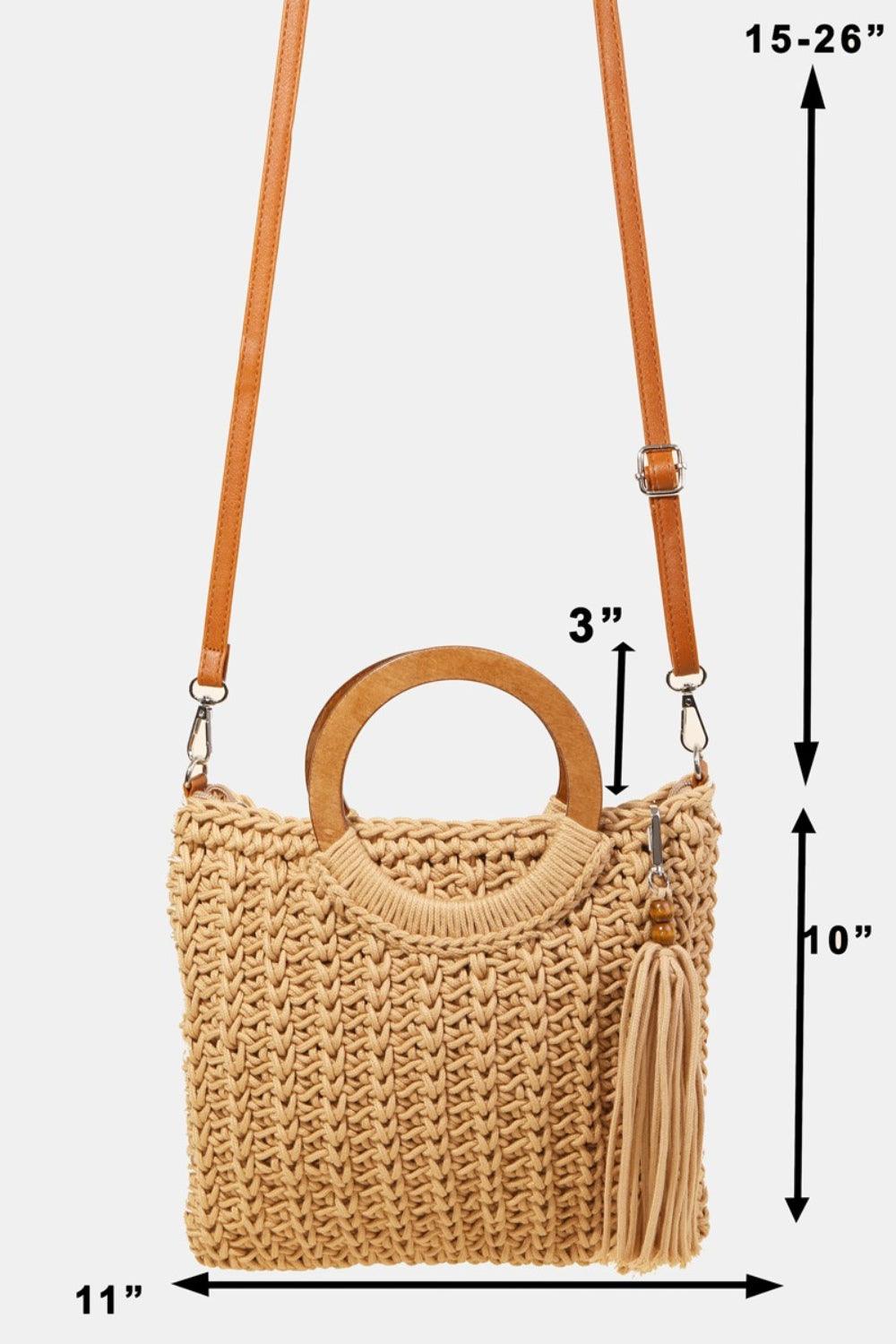 Fame Crochet Knit Convertible Tote Bag with Tassel - Divasha