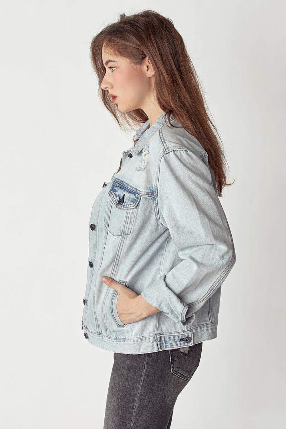 RISEN Distressed Button Up Jacket - Divasha