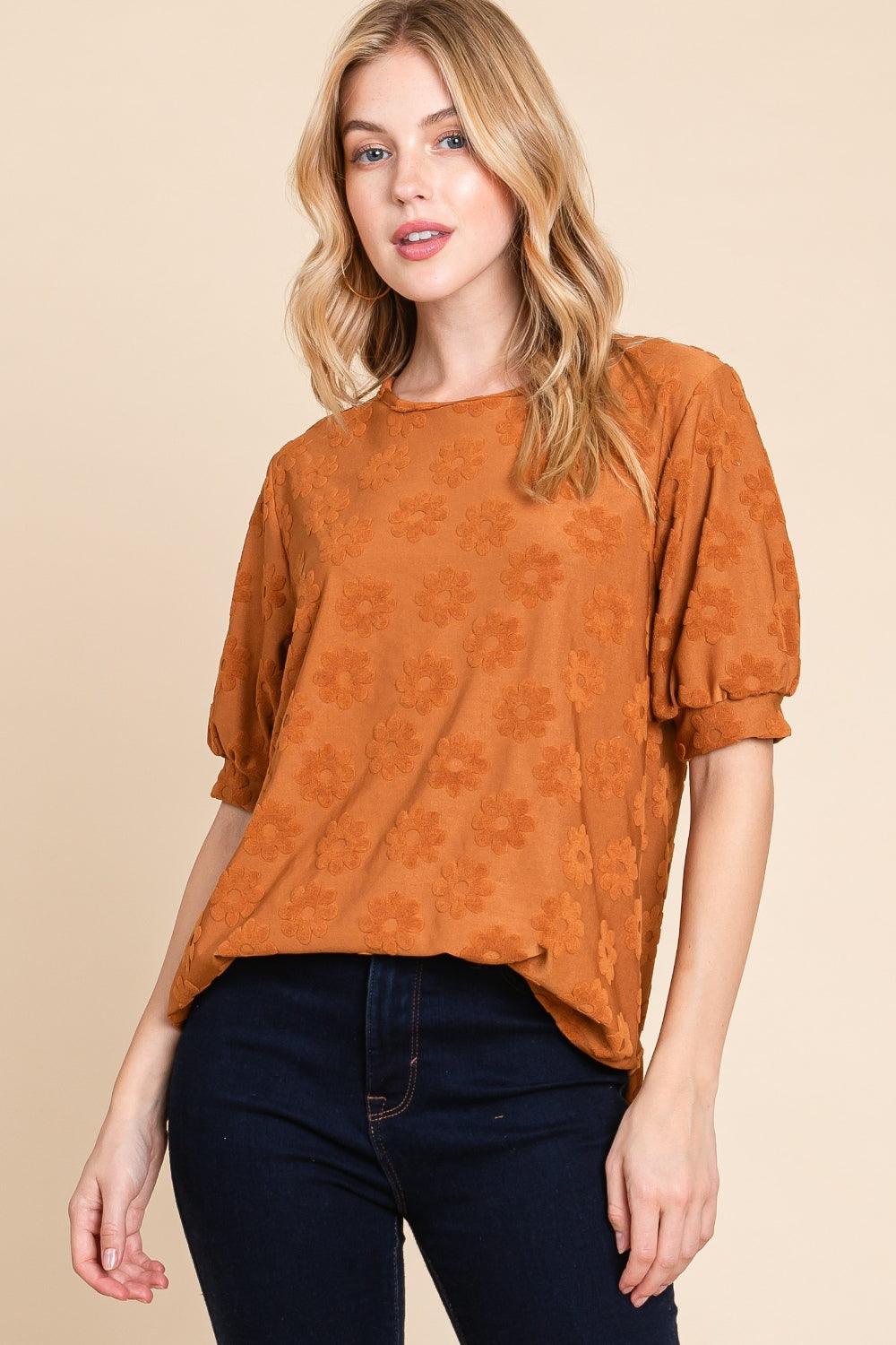 BOMBOM Textured Floral Pattern Top - Divasha