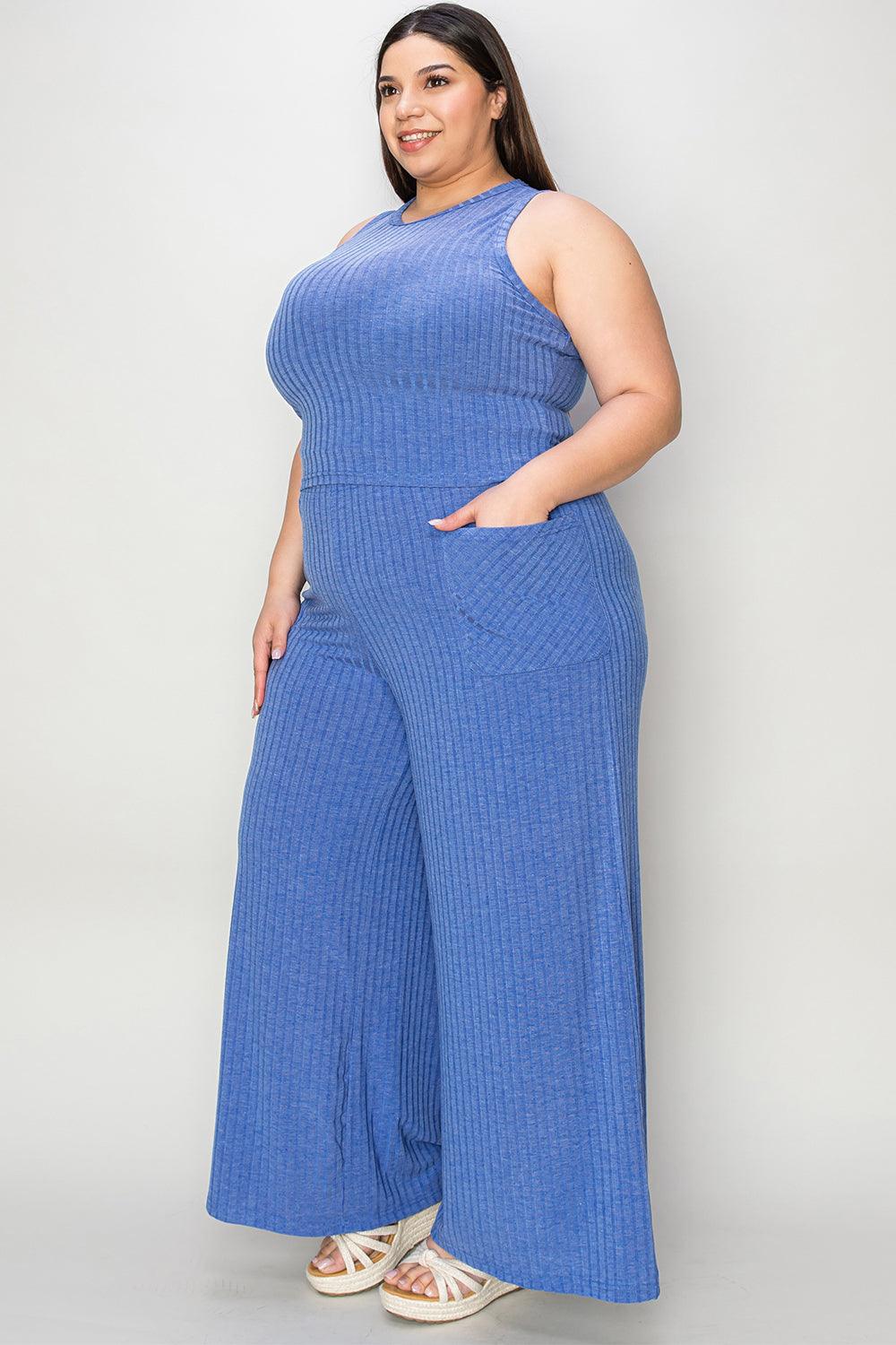 Basic Bae Full Size Ribbed Tank and Wide Leg Pants Set - Divasha