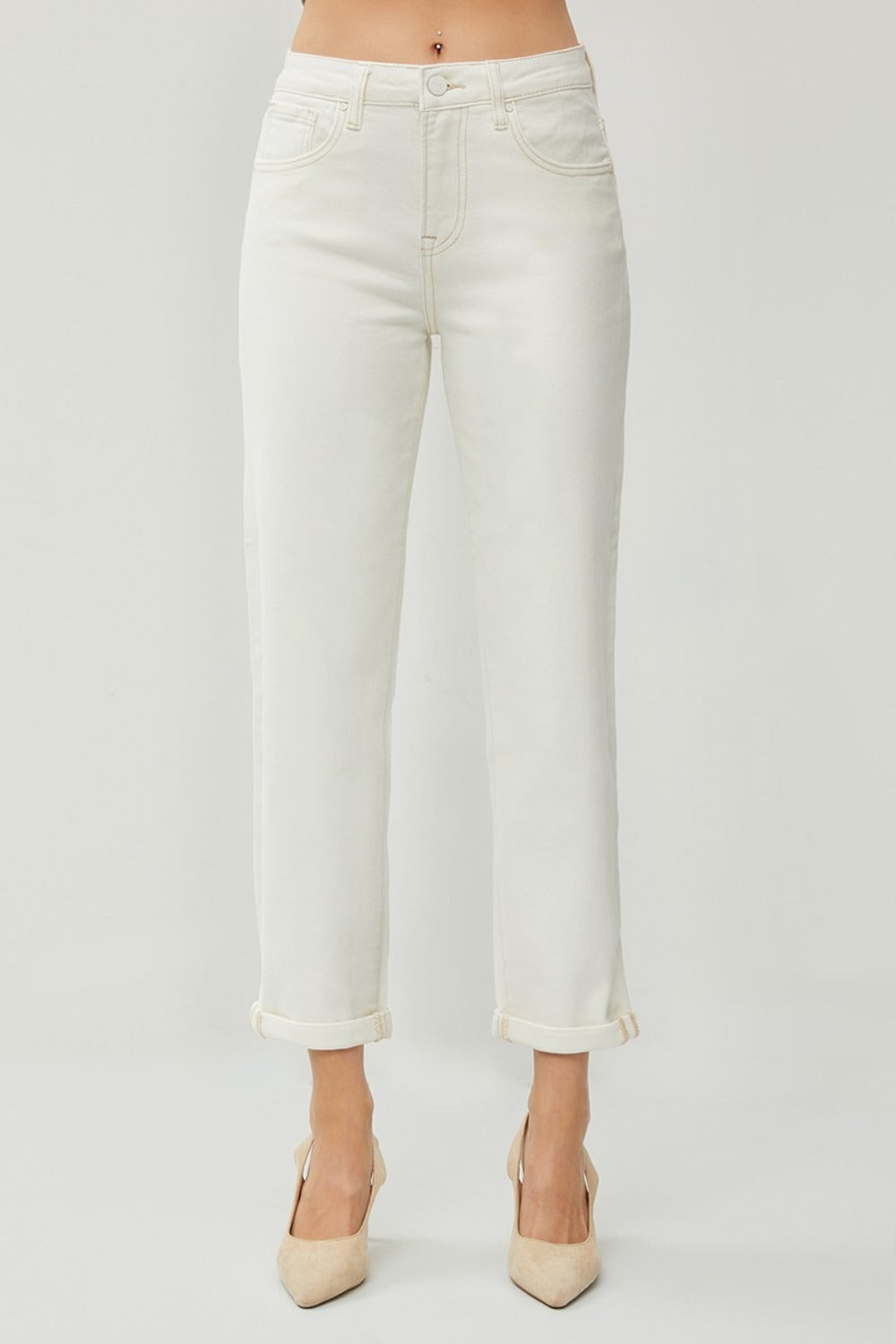 RISEN Full Size High Waist Rolled Hem Straight Jeans - Divasha