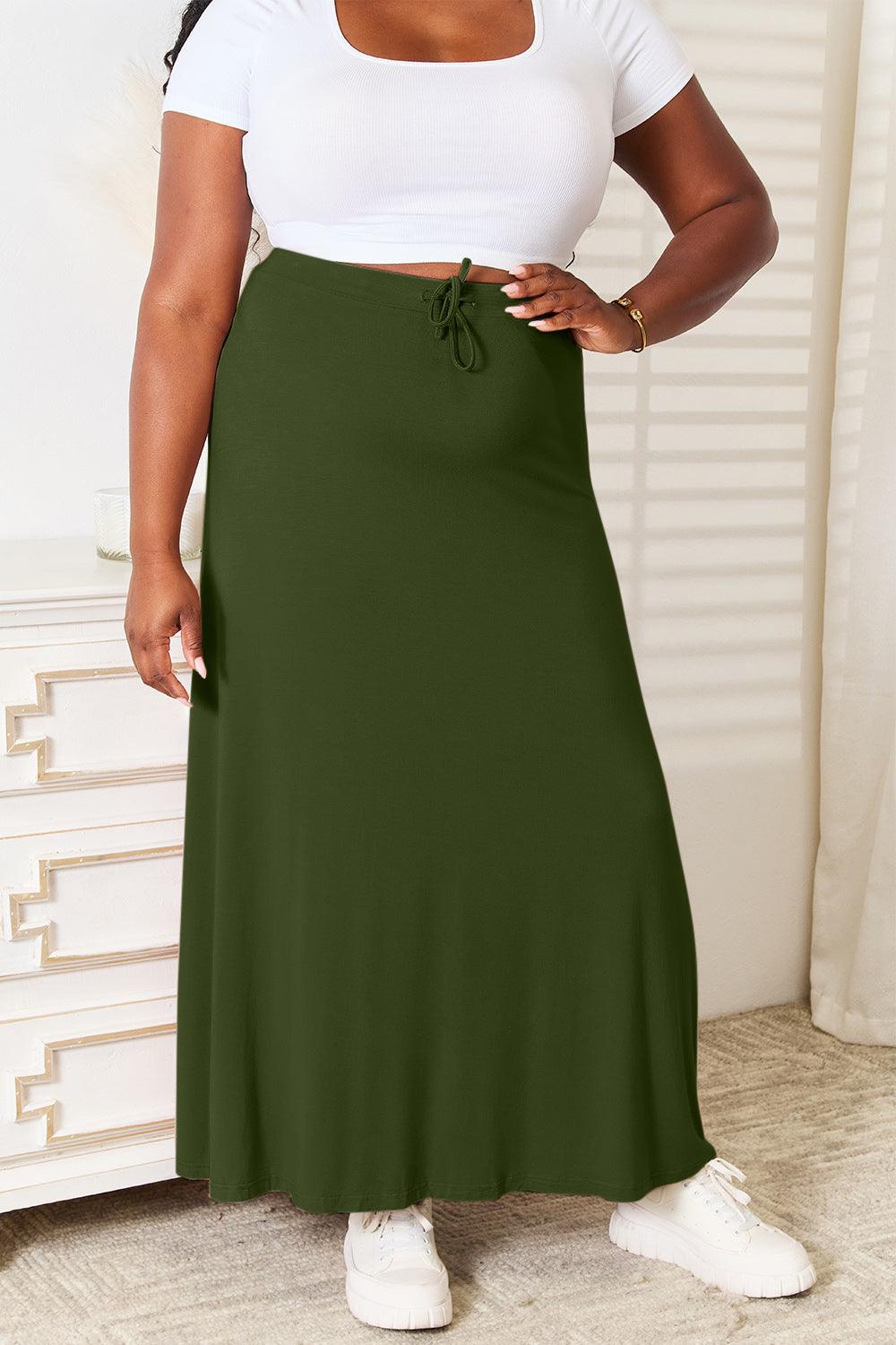 Double Take Full Size Soft Rayon Drawstring Waist Maxi Skirt - Divasha