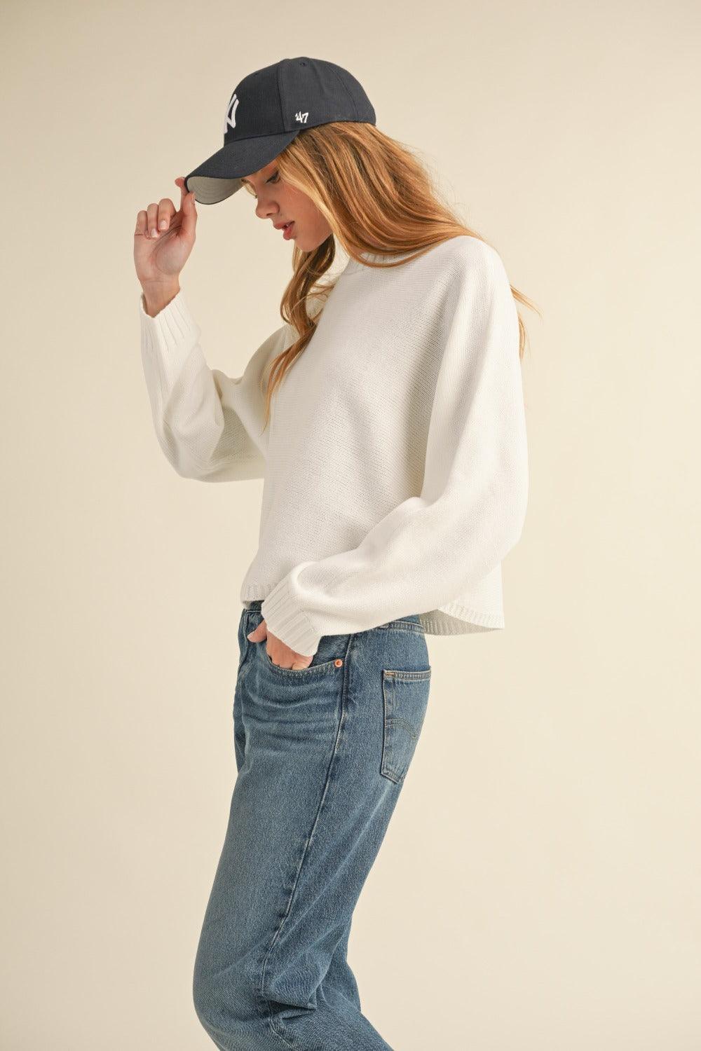 Mable Round Neck Dolman Sleeve Cropped Sweater - Divasha