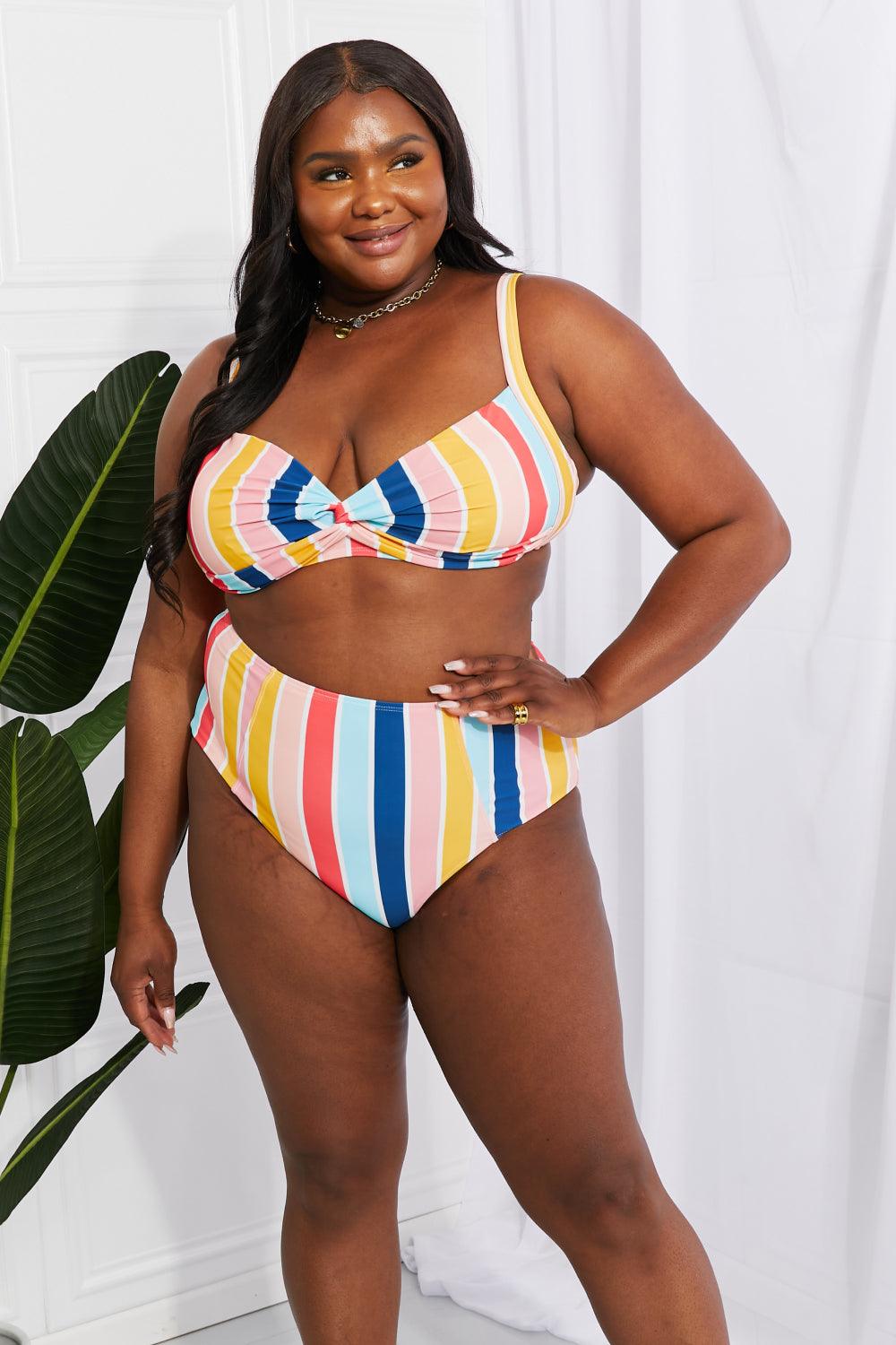 Marina West Swim Take A Dip Twist High-Rise Bikini in Stripe - Divasha