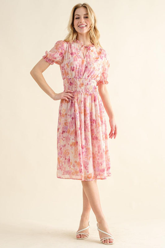 And The Why Full Size Smocked Waist Printed Midi Dress - Divasha