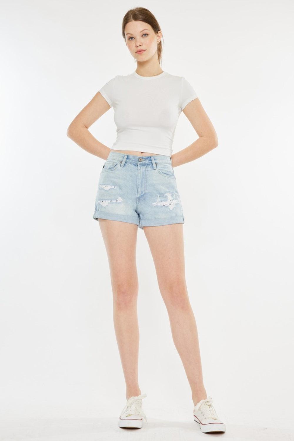 Kancan High Rise Repaired Mom Denim Shorts - Divasha