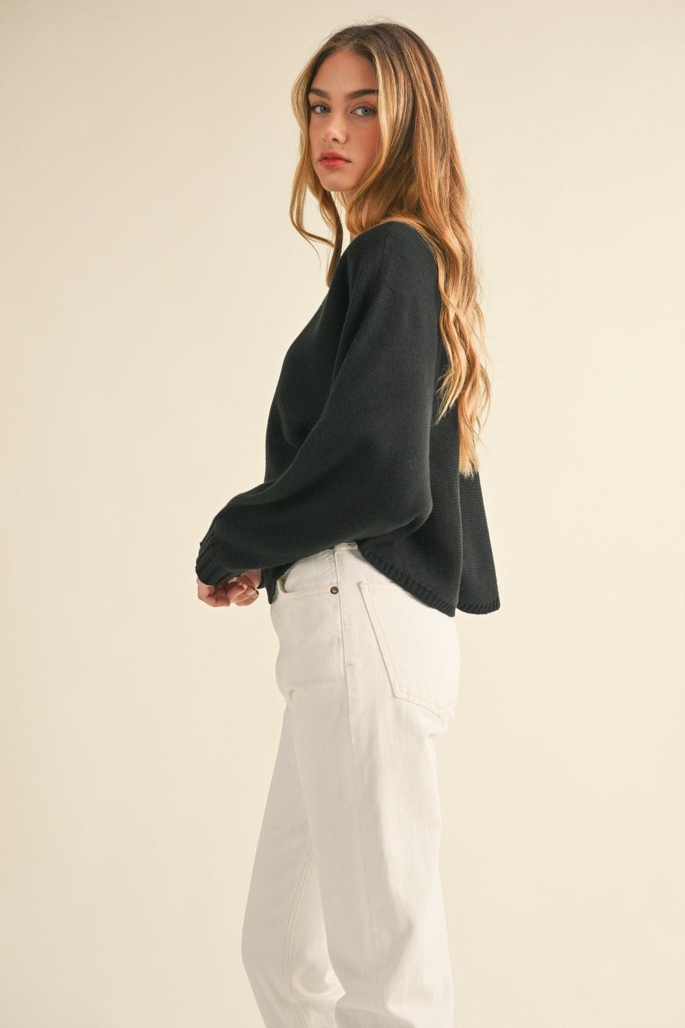 Mable Round Neck Dolman Sleeve Cropped Sweater - Divasha