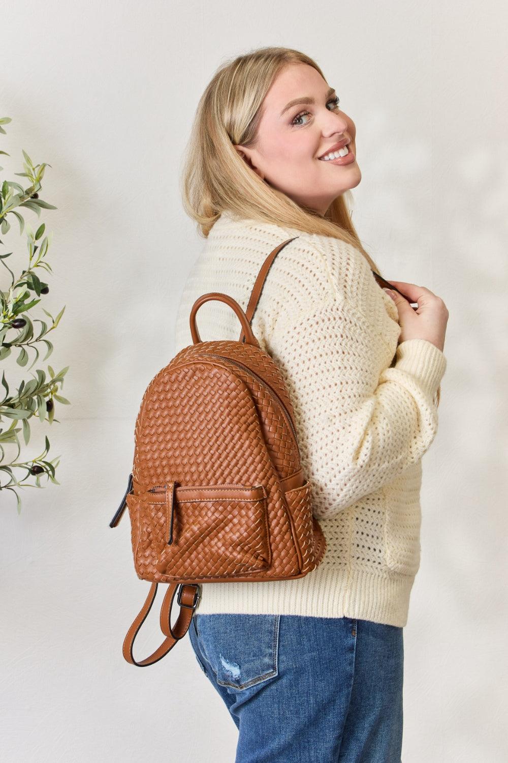 SHOMICO PU Leather Woven Backpack - Divasha