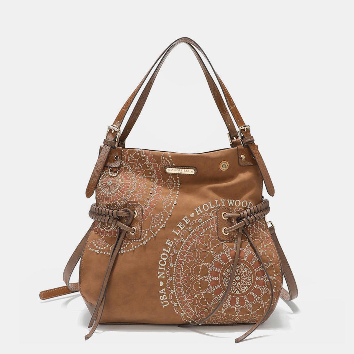 Nicole Lee USA Side Braided Tassel Inlaid Rhinestone Embroidery Hobo Bag - Divasha