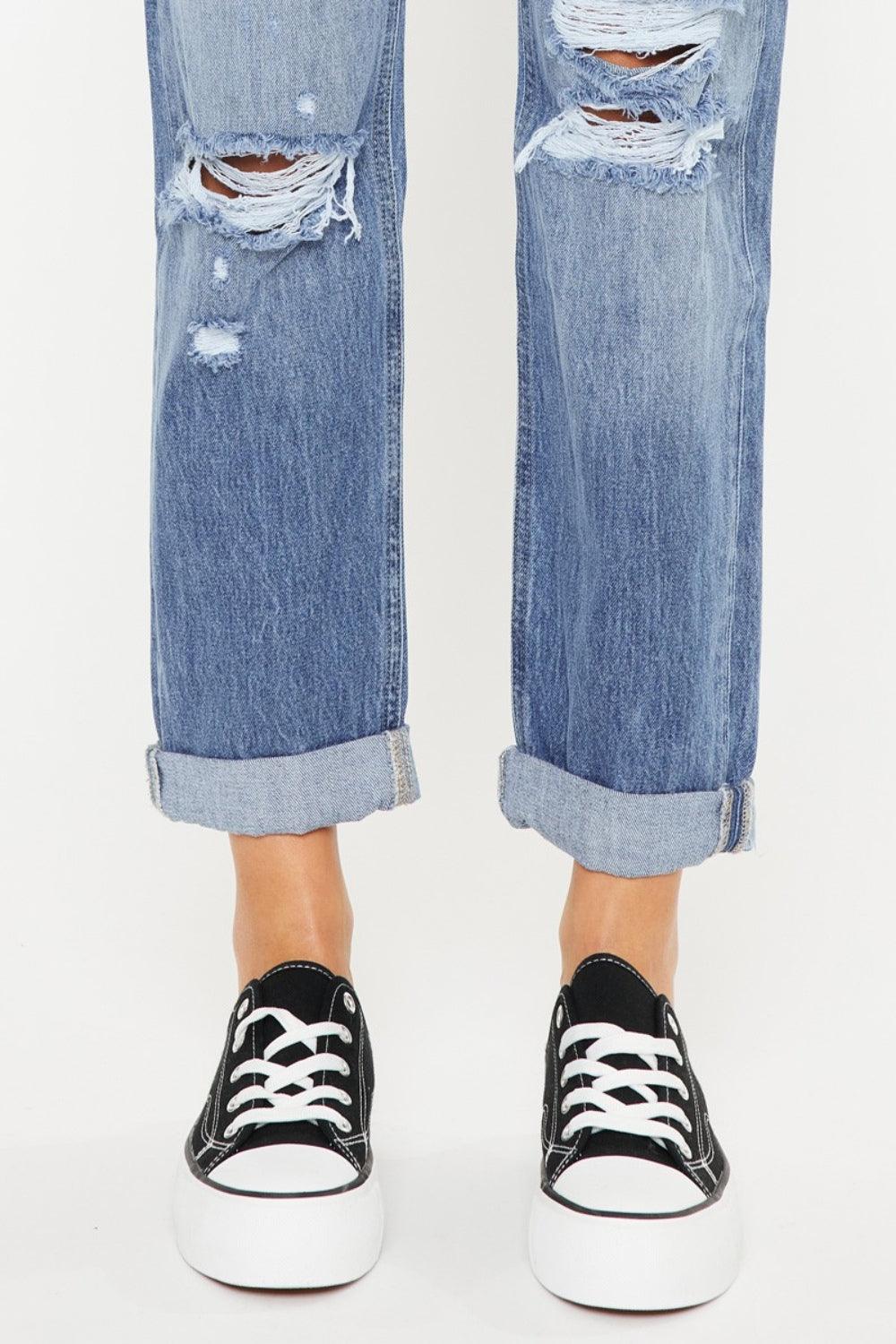 Kancan Mid Rise Distressed Straight Jeans - Divasha