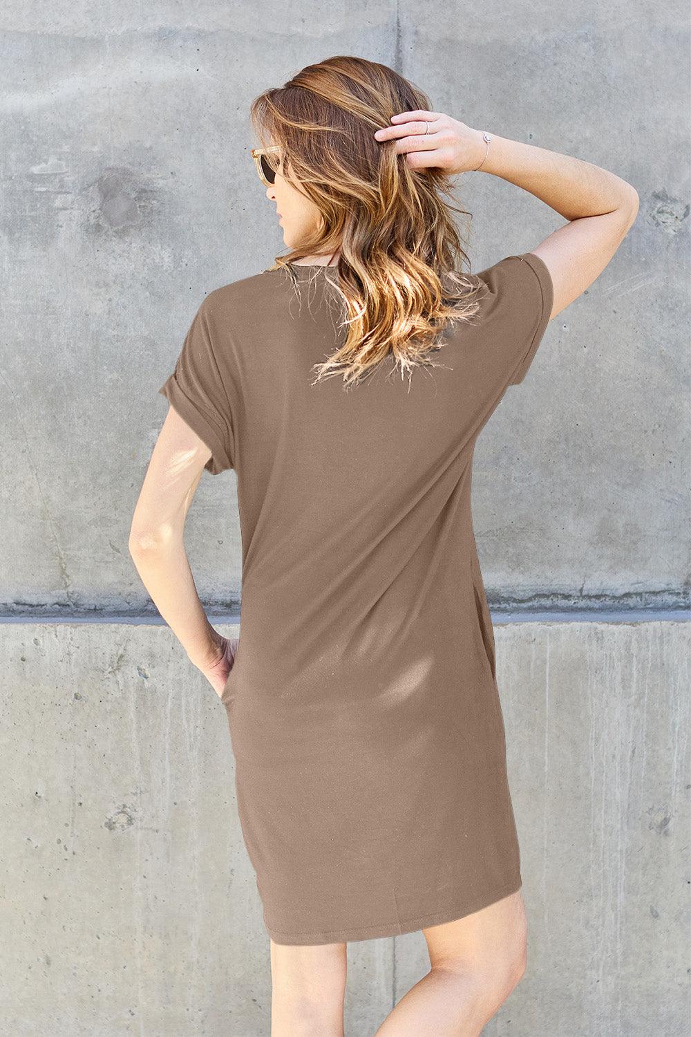 Basic Bae Full Size Round Neck Short Sleeve Dress with Pockets - Divasha