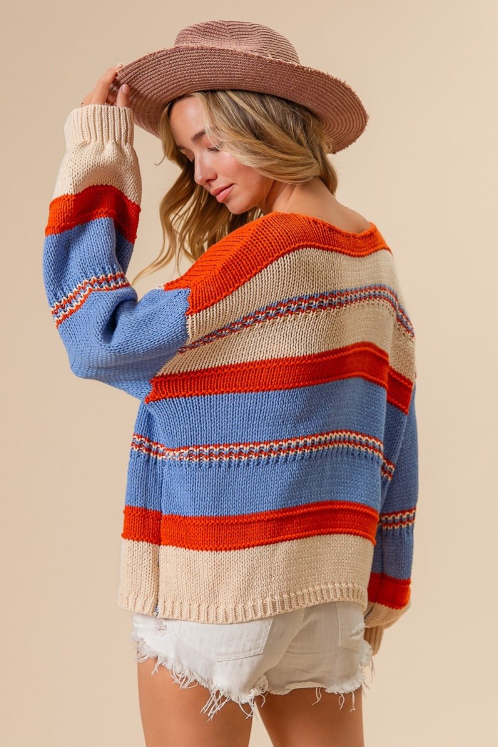 BiBi Multi Color Stripe Scoop Neck Sweater - Divasha