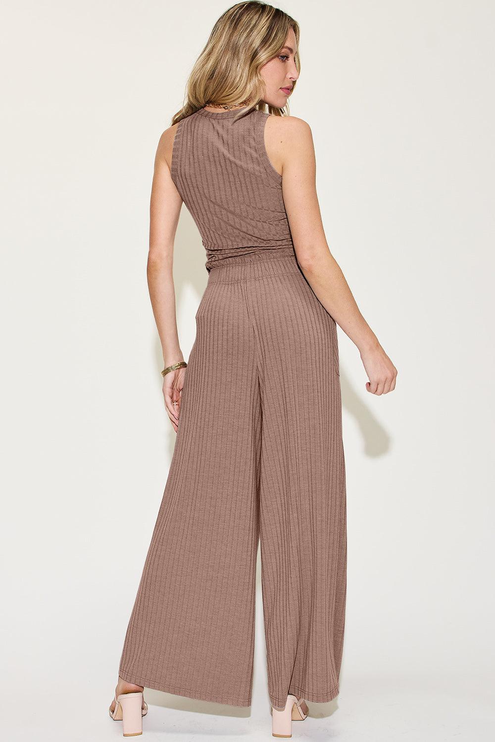 Basic Bae Full Size Ribbed Tank and Wide Leg Pants Set - Divasha