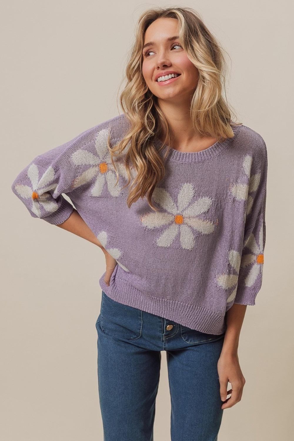 BiBi Floral Pattern Slit Sweater - Divasha