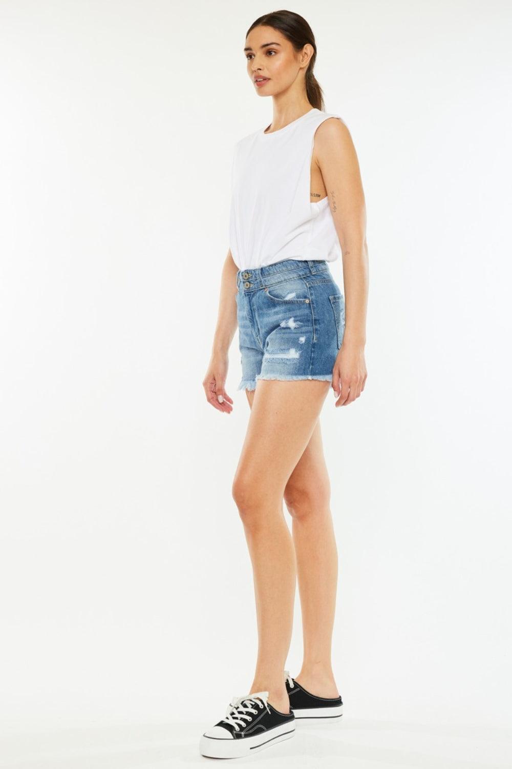 Kancan Full Size High Rise Raw Hem Denim Shorts - Divasha