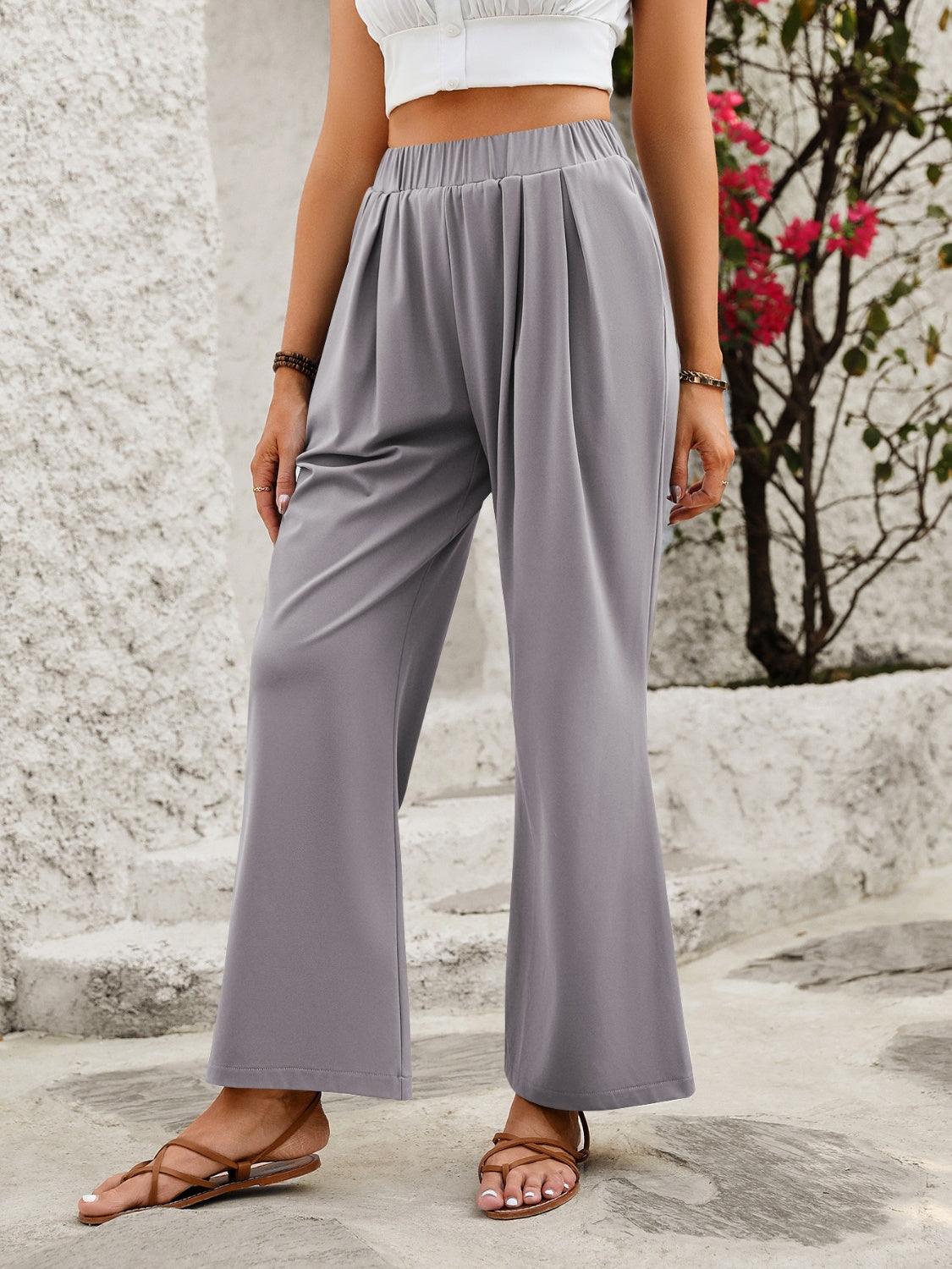 Elastic Waist Wide Leg Pants - Divasha