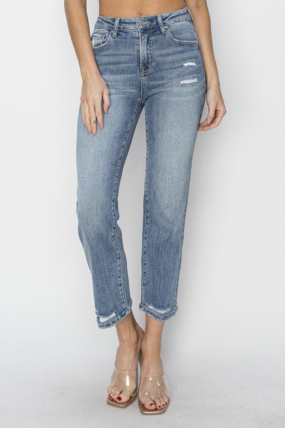 RISEN Full Size High Waist Distressed Cropped Jeans - Divasha