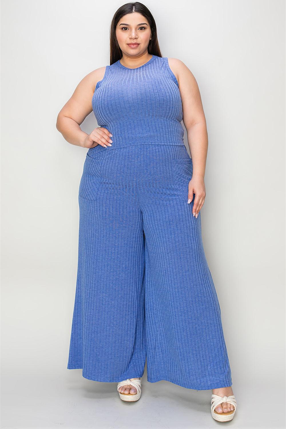 Basic Bae Full Size Ribbed Tank and Wide Leg Pants Set - Divasha