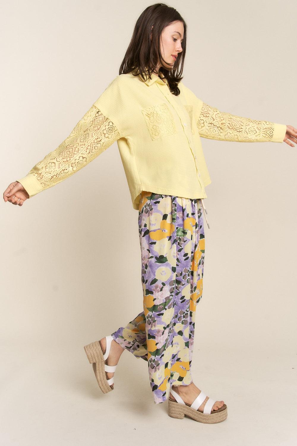 J.NNA Button Down Lace Long Sleeve Waffle Shirt - Divasha