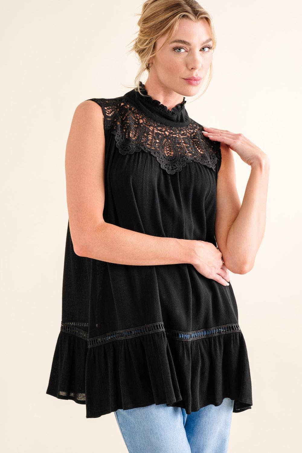 And The Why Lace Detail Sleeveless Ruffled Top - Divasha