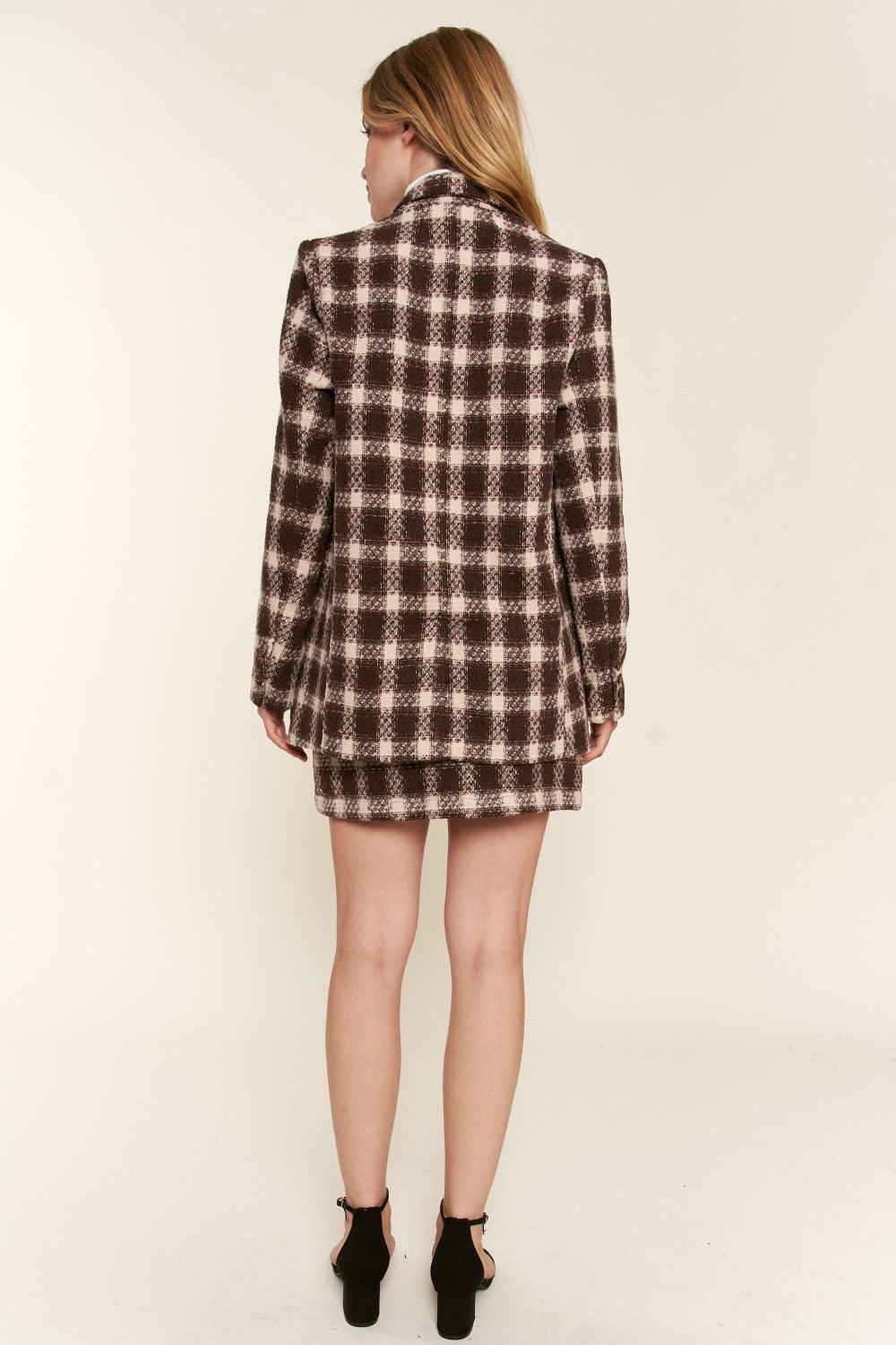 And The Why Full Size Plaid Brushed One Button Blazer - Divasha