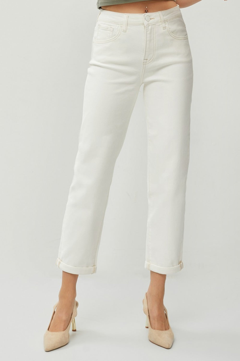 RISEN Full Size High Waist Rolled Hem Straight Jeans - Divasha