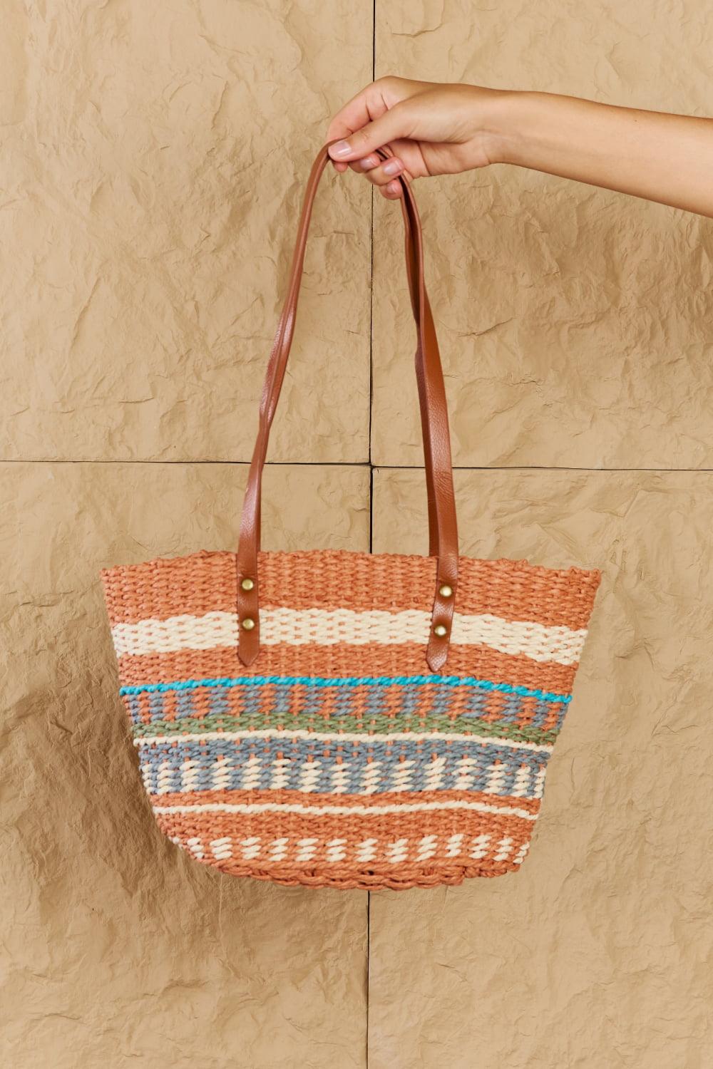 Fame By The Sand Straw Braided Striped Tote Bag - Divasha