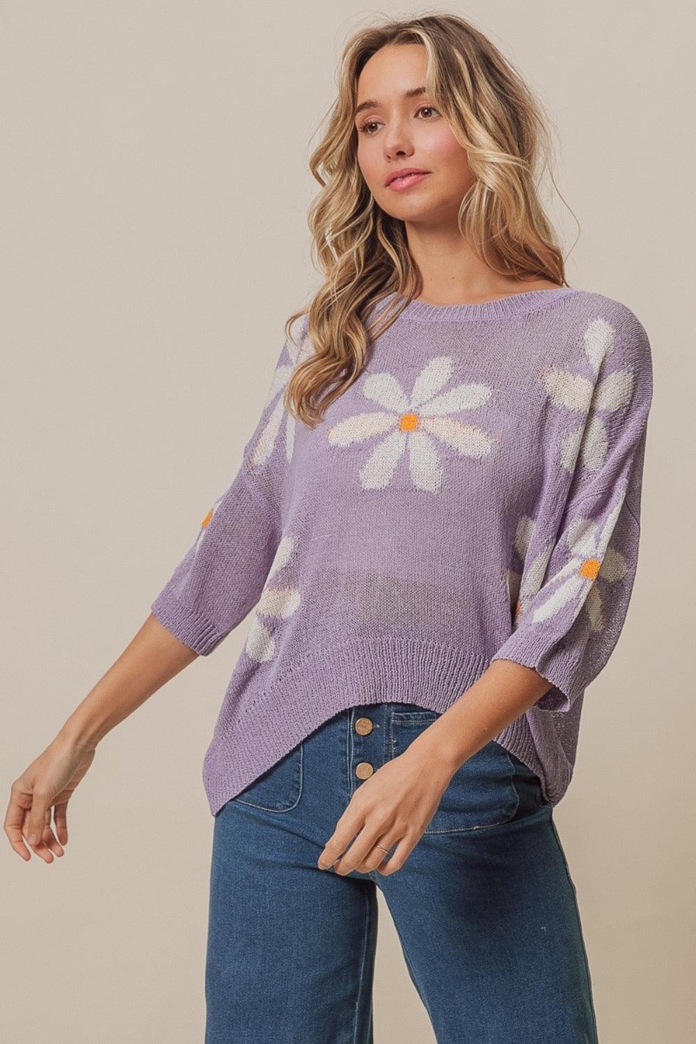 BiBi Floral Pattern Slit Sweater - Divasha